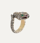 Anillo cobra en oro y plata con diamantes, rubíes y esmeraldas