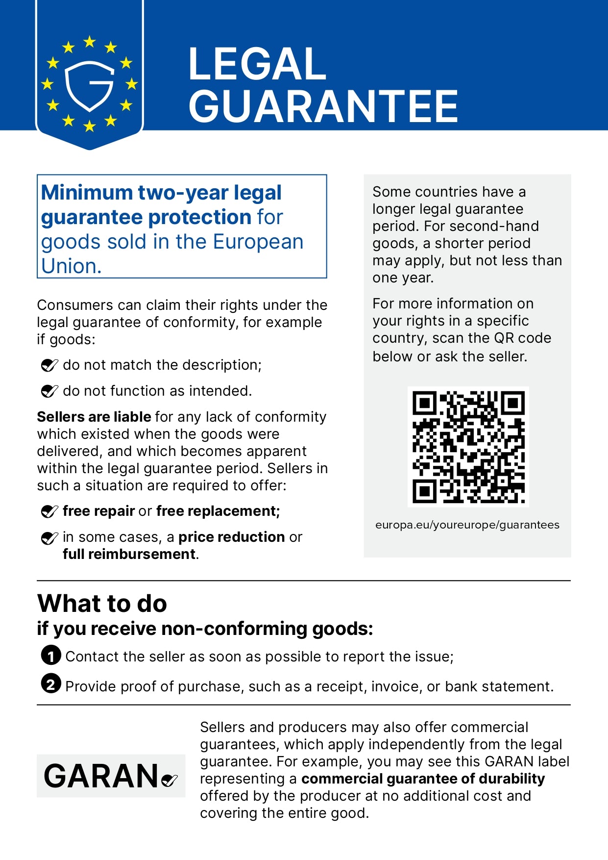 Legal guarantee notice
