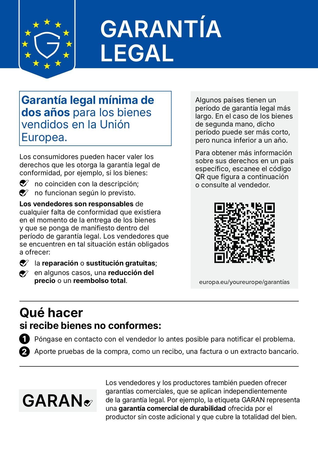 Aviso sobre la garantía legal