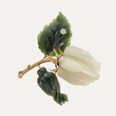 Broche floral de jade, diamantes y oro amarillo